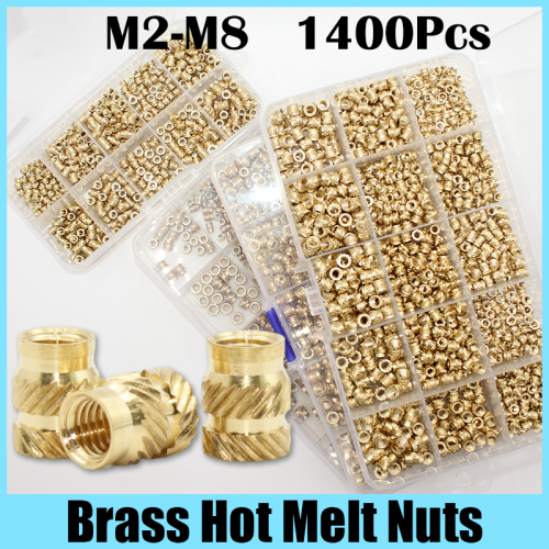 Immagine di M2 M3 M4 M5 M6 M8 Set di assortimento di dadi per inserti termici in ottone Hot Melt Zigrinato Inserto filettato Incorporamento Dado in rame Stampa 3D Nutinsert