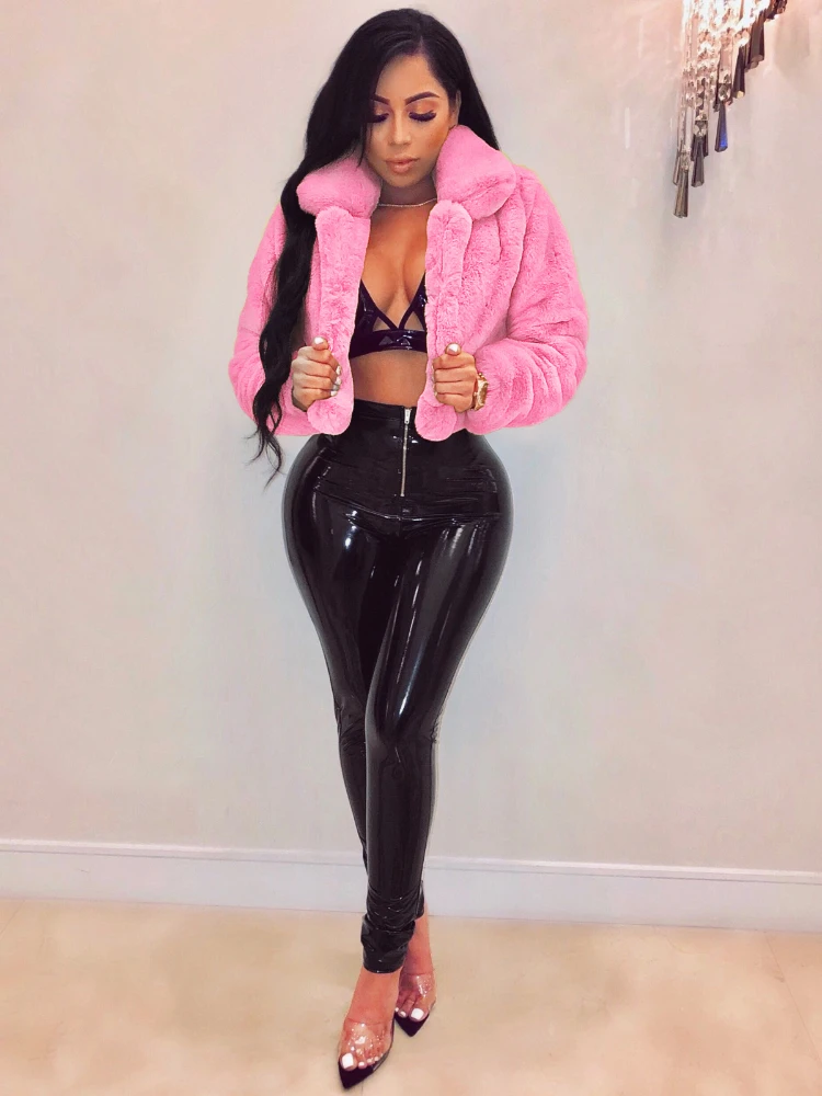 Image of Luxurious Thick Faux Fur Jacket for Women – Short Cropped Bomber Coat, Warm Autumn Winter Outerwear, Stylish Cardigan-Style Design