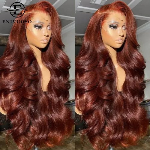 Image of Luxurious Auburn Brown Body Wave Lace Front Wig with Pre-Plucked Hairline for Natural Look and Everyday Wear