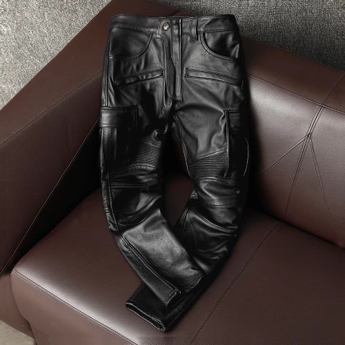 Immagine di Pantaloni da Moto in Pelle Nero PU Stile Primavera, Taglio a Matita Alta Vita per Uomo – Design Luxury Italiano con Stile Europeo
