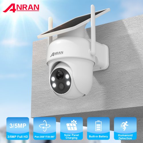 Image of Anran 2K 3MP Solar Security Camera with 2.4GHz WiFi, PIR Motion Detection, Humanoid Recognition, and Solar Battery Power for Outdoor Home Surveillance