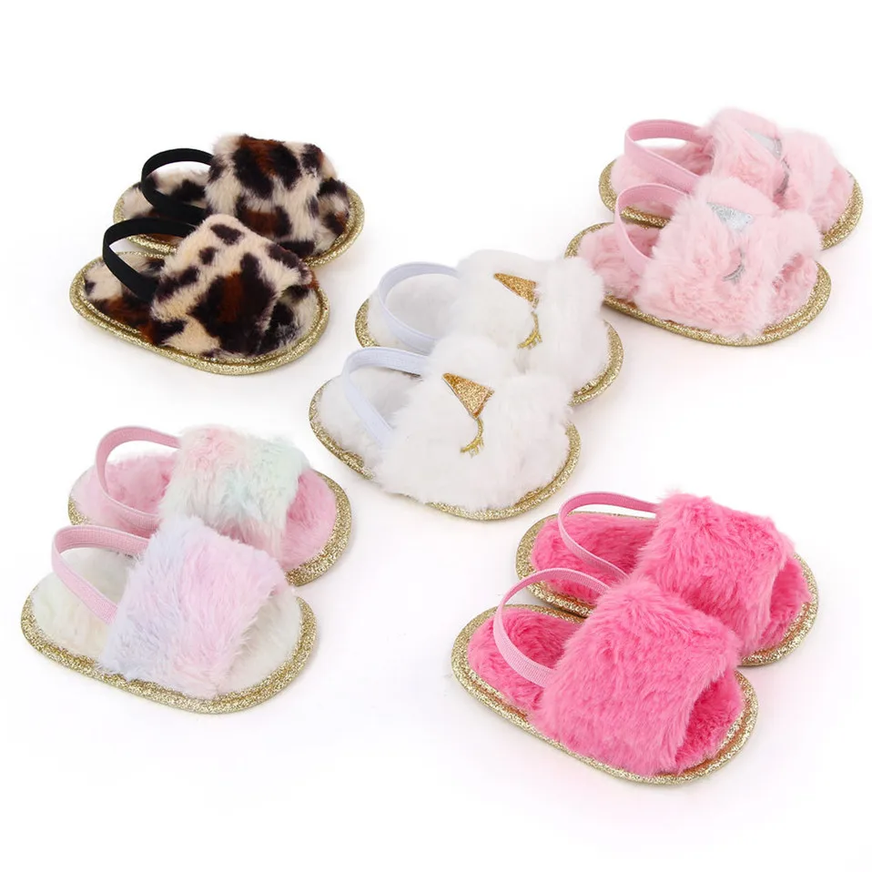 Image of Soft Sole Faux Fur Plush Crib Shoes for Toddler Baby Girls – Comfortable Prewalker Slippers with Elastic Back Strap for Indoor Use