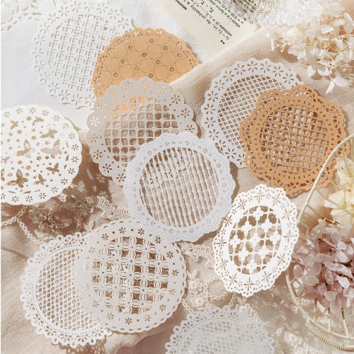 Image of Handcrafted Hollow-Out Lace Paper Sheets for DIY Journaling, Scrapbooking, and Art Projects – 10-Piece Set