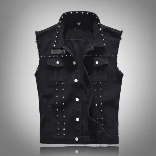 Image de Gilet en jean homme punk avec rivets - Coupe ajustée