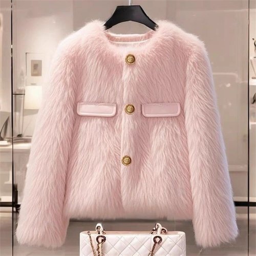 Image de Manteau Fausse Fourrure Rose Court Femme
