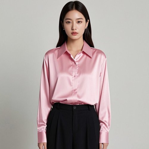 Elegantes Koreanisches Damen-Hemd aus Satin – Trendige Casual Bluse in Mehrfarbig, Fein und Solide für Alltag & Büro