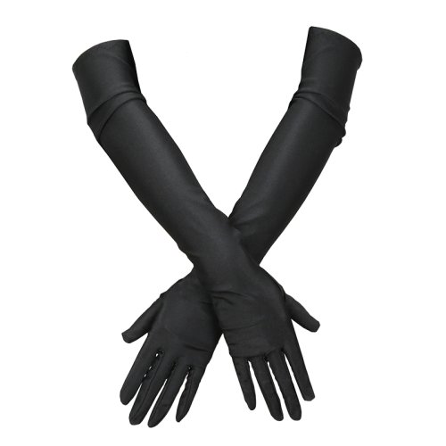 Imagen de Guantes largos negros para mujer con protección de codo y dedos, ideales para fiestas de noche, ópera, disfraces de graduación y eventos elegantes