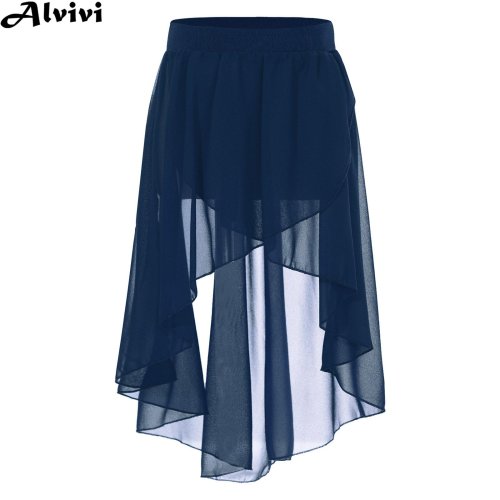 Image of Elegant Hi-Low Chiffon Skirt with Elastic Waistband for Girls' Modern Lyrical Dance, Ballet, Jazz, Latin & Ice Skating Performances