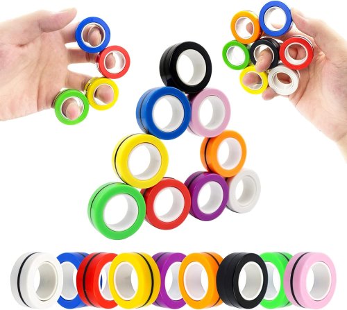 Immagine di Confezione di giocattoli con anello magnetico Fidget Spinner, dita colorate, anelli magnetici, giocattoli per l'allenamento, allevia l'ansia dell'autismo