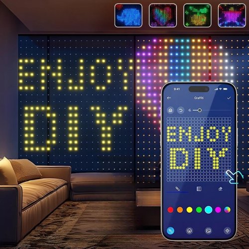 Zdjęcie Inteligentne kurtyny świetlne z 400 LED, sterowane aplikacją Bluetooth – świąteczne lampki fairy light, DIY wyświetlacz zdjęć, girlanda dekoracyjna na imprezy i wesela