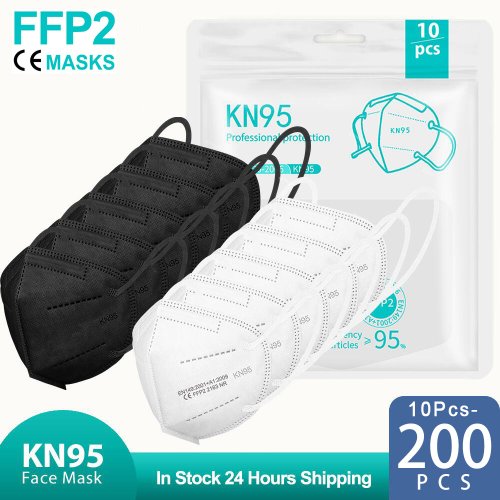 Imagen de Mascarillas FFP2 Negras KN95 Certificadas CE - Paquete de 200 Unidades, 5 Capas No Tejidas, Reutilizables y Altamente Protectoras para Adultos