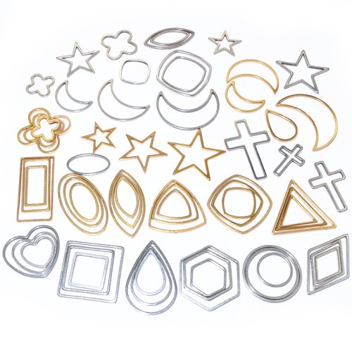 Image of 20-Piece Gold-Plated Stainless Steel Moon, Star, Heart & Drop Charms with Open Bezels – Hollow Frame Pendant Mold for DIY Jewelry Making