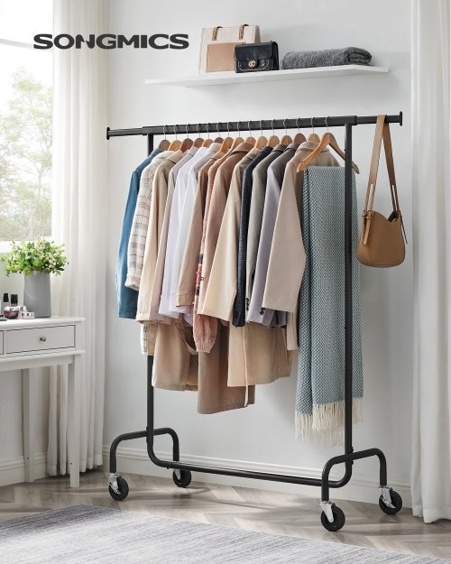 Image of SONGMICS Clothes Rack on Wheels, Heavy-Duty Clothes Rail, with Extendable Hanging Rail, 136 kg Load Capacity