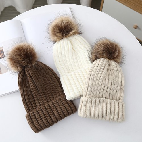Image of Cozy Winter Knit Hat with Big Pompom for Kids and Adults – Warm, Unisex Beanie for Boys, Girls, and Parents – Classic Parent-Child Matching Cap