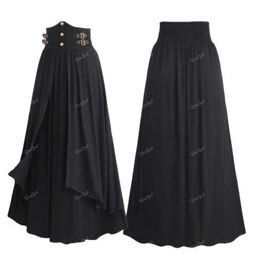 Immagine di Gonna Gotica Nero Plus Size con Cinturino e Fibbia