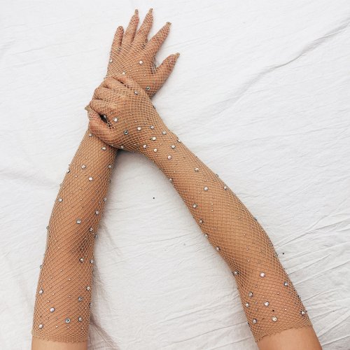 Immagine di Guanti da donna sexy sottili con griglia di perforazione flash cava rete da pesca cosplay palla di H...