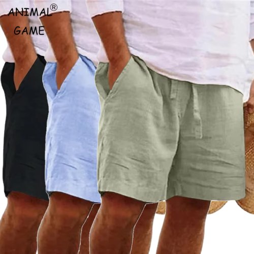 Image of Men's Cotton Solid Color Beach Shorts – Lightweight, Breathable Summer Outdoor Shorts for Comfortable Warm Weather Wear