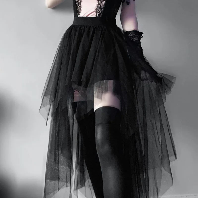 Image of High-Waisted Irregular Net Yarn Skirt for Women – Summer Gothic Style Casual Skirt with Y2K Harajuku Vibe