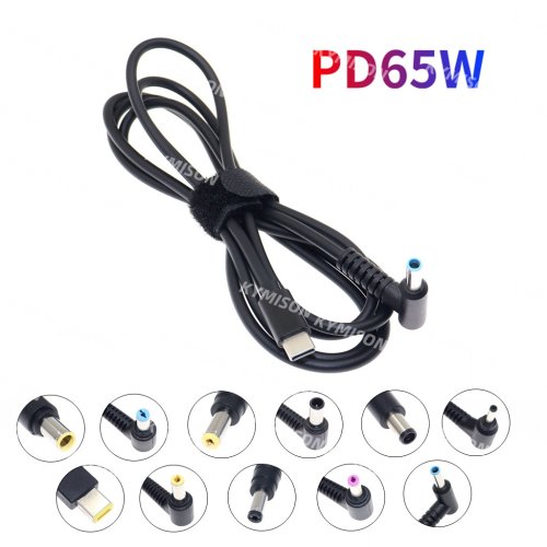 Imagen de Cable de Carga USB Tipo C con Puerto PD y Adaptador de Corriente CC, Convertidor Jack a 13 Enchufes Macho para Cargador de Portátil Compatible con Lenovo, Asus, Dell, HP