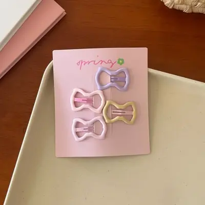 Image de Mini pinces à cheveux géométriques colorées pour filles, 4 pièces/ensemble, ornement de cheveux doux...