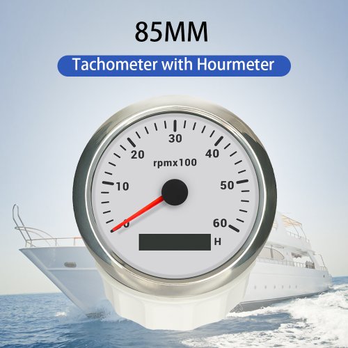 Image of 85mm Universal Automotive & Marine Tachometer with LCD Display, 3K-8K RPM Range, Hour Meter, 7-Color Backlight, Compatible with 12V and 24V Systems