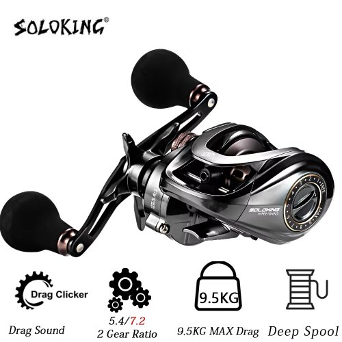 Zdjęcie SOLOLKING HIAW200 Kołowrotek Baitcastingowy do Kałamarnic, Ośmiornic, Kołowrotek Morski, Przełożenie 5.4/7.2, Maksymalny Hamulec 9.5KG, Baitcaster
