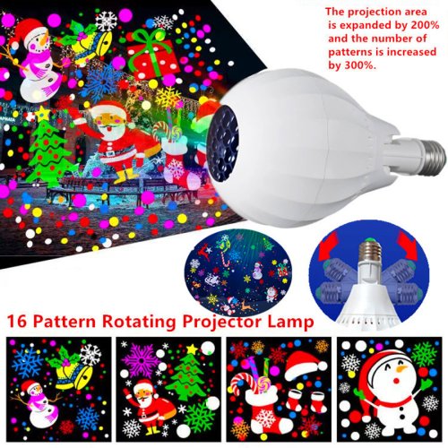 Imagen de Lámpara de Proyector Navideño con 16 Patrones de Iluminación Decorativa, Portalámparas E27 para Decoración de Navidad, Fiestas, Carnaval y Bodas