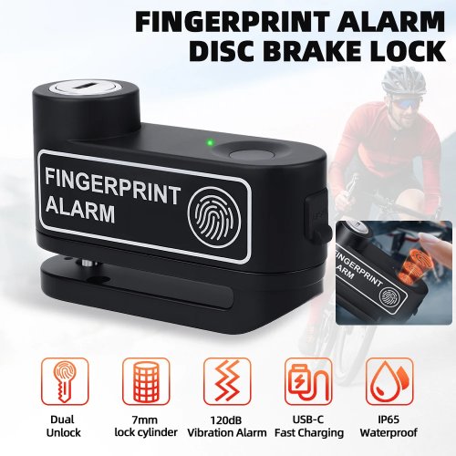 Image of Smart Fingerprint Motorcycle Alarm with Rechargeable Disc Brake Lock and Anti-Theft Security System for Bikes and Motorcycles