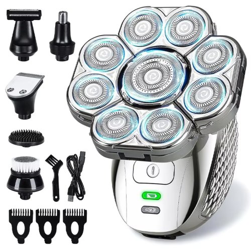 Imagen de Afeitadora de Cabeza 4D para Hombres Calvos con 9 Cabezales Flotantes Mejorados, Afeitadora Recargable 6 en 1 para Uso Seco y Húmedo