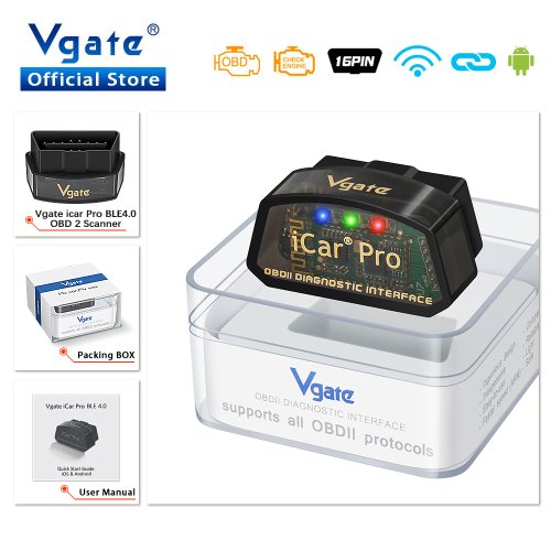 Imagen de Escáner OBD2 Vgate iCar Pro Elm327 v2.3 con WiFi y Bluetooth 4.0 para Diagnóstico de Coches - Compatible con Android e iOS