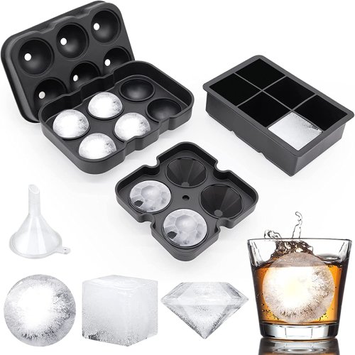 Image of Premium Silicone Ice Cube Trays with Lid – Large, Reusable Whiskey, Ball & Diamond Ice Molds for Freezer – BPA-Free, Easy Release, Dishwasher Safe