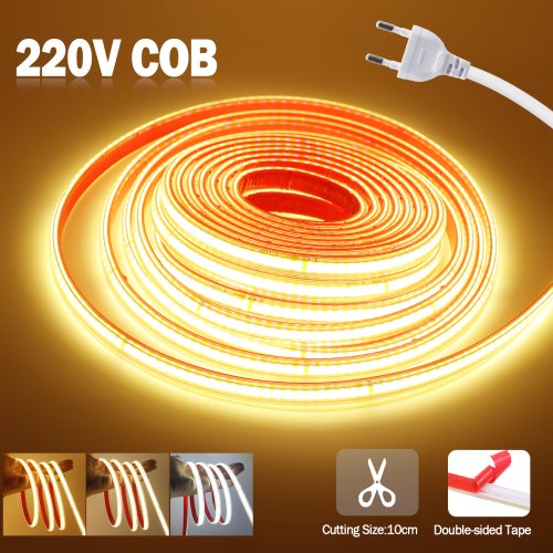 Bild von Flexibles LED-Streifenband 220V COB, IP65 wasserdicht, 10 cm Schnitt, 240 LEDs/m, 3000K/4000K/6000K – Ideal für Heimdeko und Innenbeleuchtung