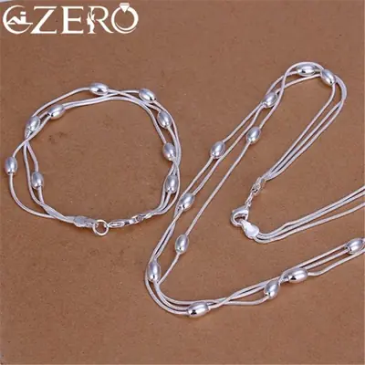 Image de Ensemble de Bijoux Argent Sterling 925 - Perles Ovales & Franges