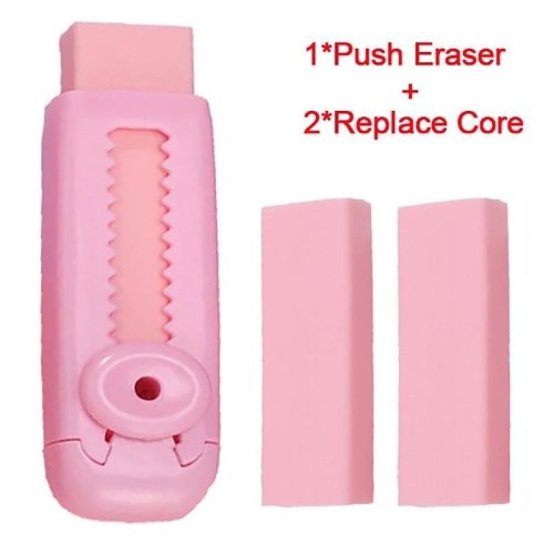 Imagen de 【1 borrador + 2 recambios】 Juego de borradores con diseño creativo push-pull Suministros de papelería de oficina escolar para estudiantes