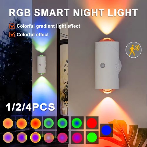 Immagine di Luce Notturna LED Intelligente con Sensore di Movimento – Lampada da Parete RGB Sfumata Ricaricabile via USB per Armadio, Scrivania e Camera da Letto
