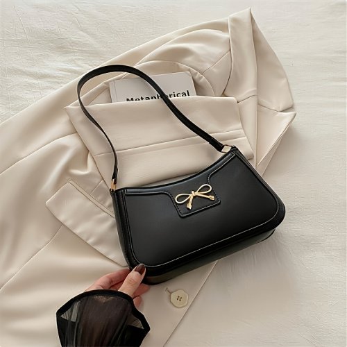 Immagine di Borsa a Tracolla Elegante con Fiocco in Tinta Unità - Borsa Quadrata Piccola con Chiusura a Cerniera, Perfetta per Donne alla Moda