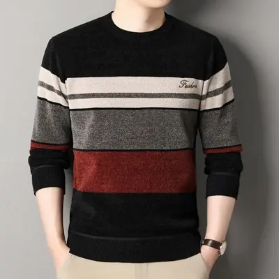 Image de Pull Homme Tricoté Rayé - Style Automne-Hiver