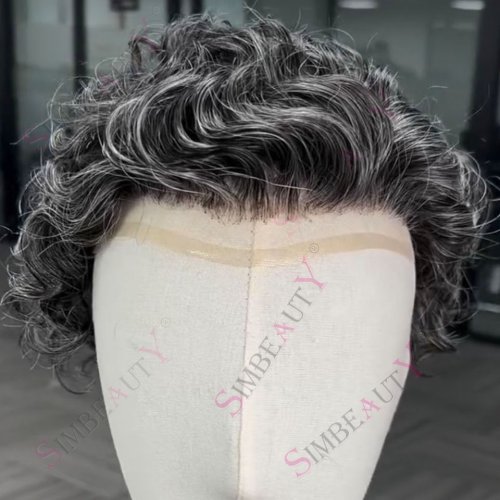 Immagine di Parrucca Uomo in Capelli Umani - Grigio Nero, Traspirante e Indetectabile
