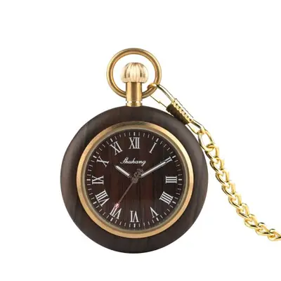 Image de Montre de Poche Vintage en Bois - Style Classique & Élégant