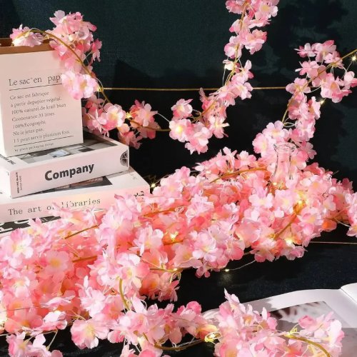 Image of 200cm Cherry Blossom LED Light Garland with Artificial Flower Vines – Soft Fairy Lights for Bedroom, Wedding, Party, and Holiday Decor