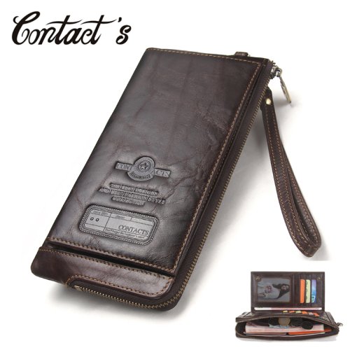 Imagen de Cartera de Mano para Hombre en Cuero Genuino con Protección RFID, Organizador de Bolsillo Largo para Teléfono Móvil y Monedero con Grabado Personalizado Gratis 2022