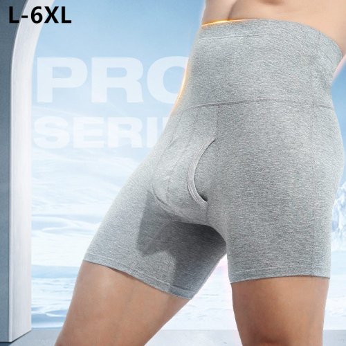 Image of Men's High-Waisted Cotton Boxer Briefs with Belly Support, Anti-Grinding, Warm Abdominal Protection, Extra Long Plus Size 6XL Underwear