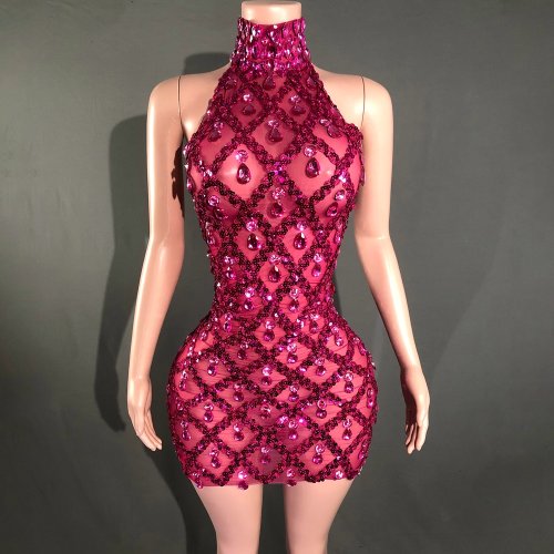 Immagine di Abito Lungo Elegante con Strass Scintillanti