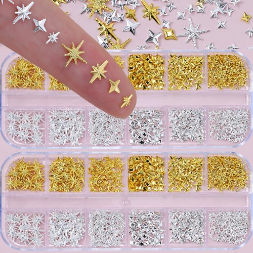Afbeelding van 3D Ster & Kruis Nagelstuds - Goud & Zilver Y2K Charmen