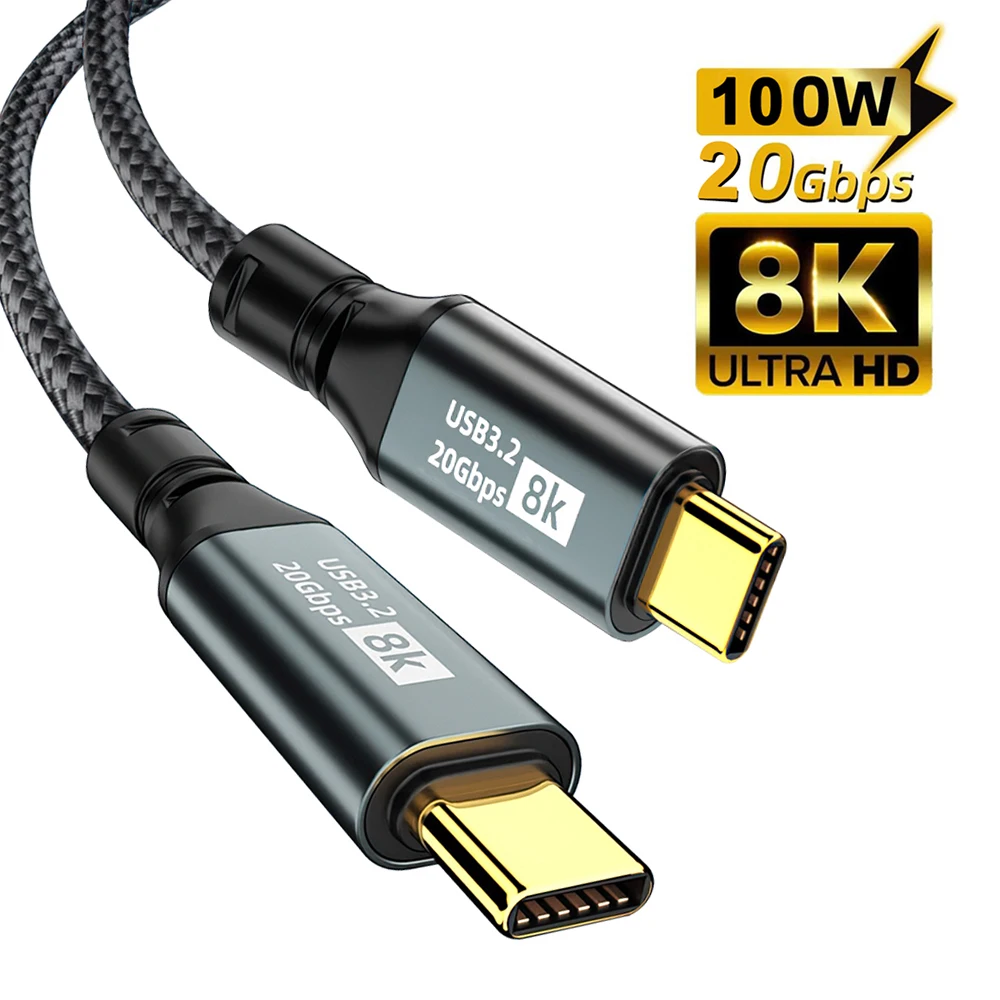 Zdjęcie Kabel USB-C do USB-C PD 100W, Thunderbolt 3, 20 Gbps, 8K @ 60 Hz, zgodny z iPhone 15 Pro Max, MacBook, Samsung i innymi urządzeniami, długość 2 m i 3 m