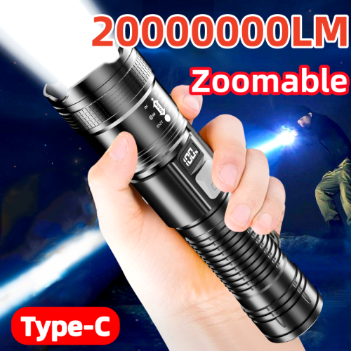 Image of 2000000 Lumens Ultra Bright Rechargeable Flashlight with Digital Display, Waterproof Zoomable LED Torch for Outdoor Camping and Emergency Use