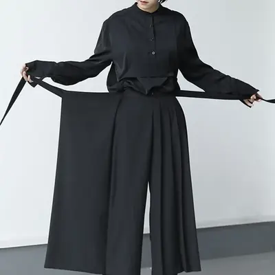 Image de Pantalon Plissé Large Taille Haute - Unisexe