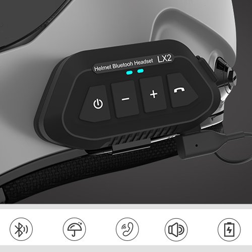 Imagen de Auriculares Bluetooth para Casco de Motocicleta con Conexión Inalámbrica, Manos Libres, Asistente de Voz y Resistencia al Agua - Batería de 1200mAh