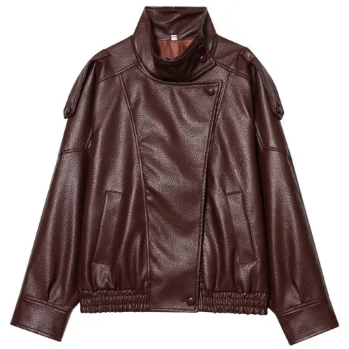 Image de Veste Bomber Faux Cuir Noir Femme - Tendance & Surdimensionnée