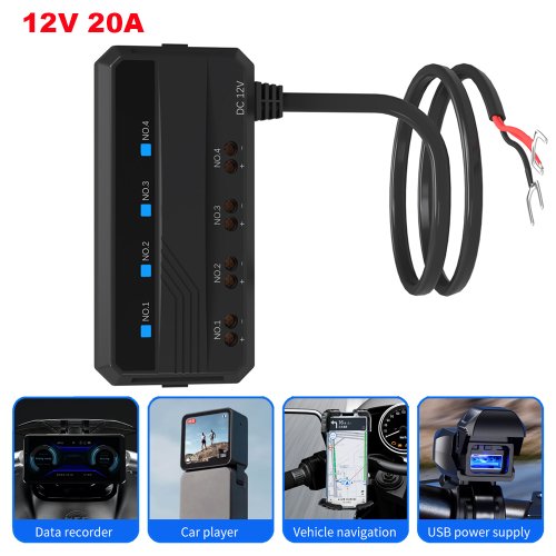 Imagen de Soporte Universal para bloque de fusibles automotrices, protección de 4 circuitos, bloque de fusibles para motocicleta 20A, indicador LED, accesorios para motocicleta y coche, 12V